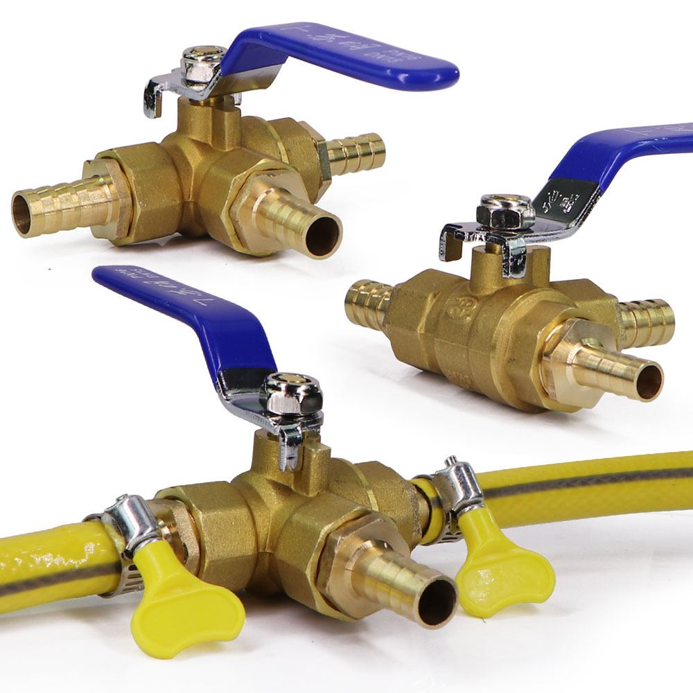 Spoke Nipple Brass - Messing-T-Kugelhahn-Adapter, 6–25 mm, Pagoden-Widerhaken-Anschluss, voller Anschluss/T-Anschluss/L-Anschluss,